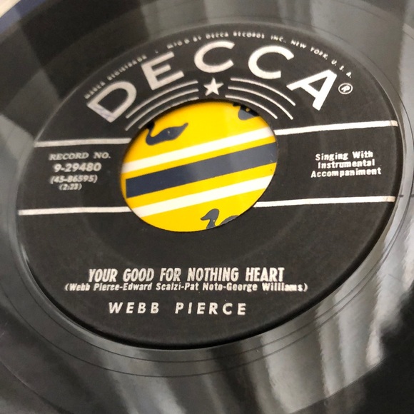 Webb Pierce Your Good For Nothing Heart Vinyl 45 Record '55 - Picture 3 of 6